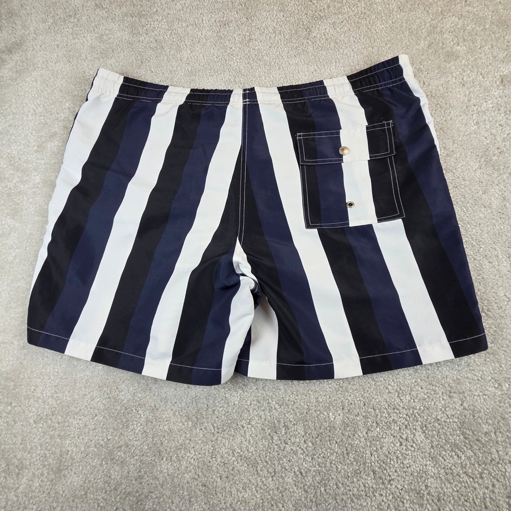 Bather Swim Trunks Mens L Blue White Vertical Stripe 5.5 In Mesh Lined Beach